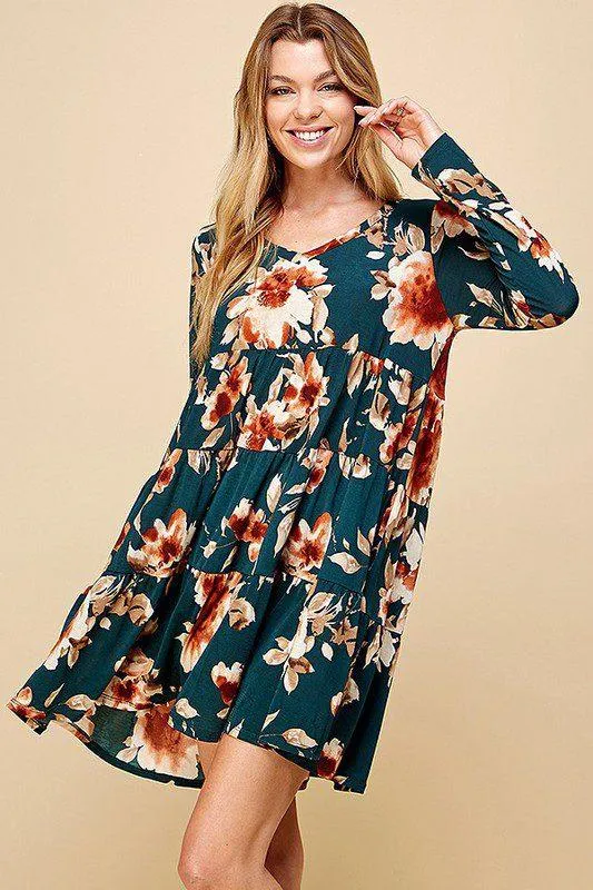 Floral V-Neck Tiered Midi Dress