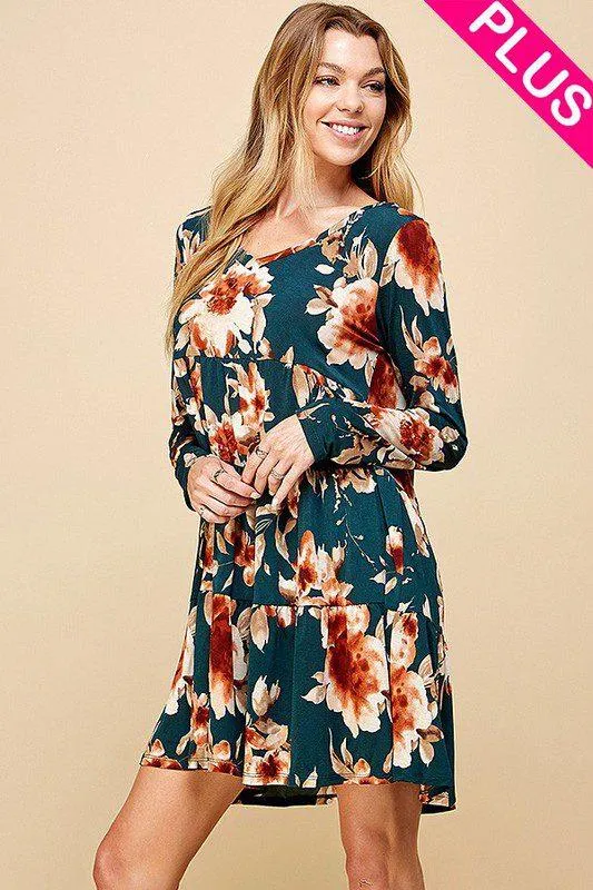 Floral V-Neck Tiered Midi Dress