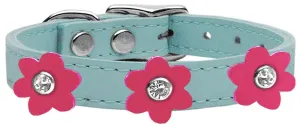 Flower Leather Collar Baby Blue With Pink Flowers Size 20