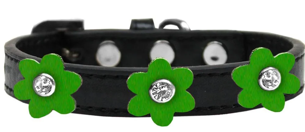 Flower Premium Collar Black With Emerald Green Flowers Size 10