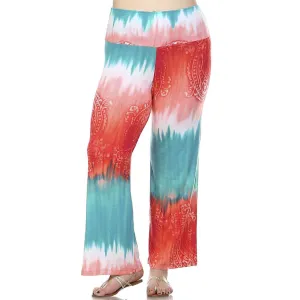 Foldover Palazzo Pants Abstract Paisley Teal Pink