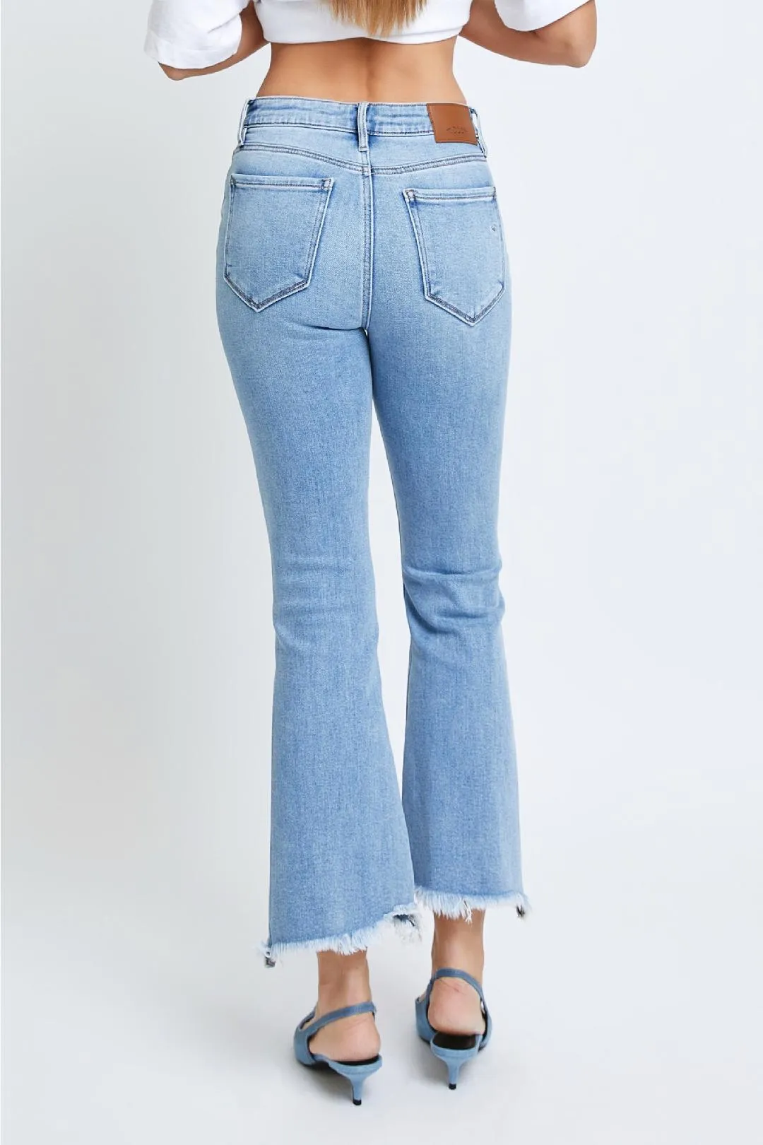 Frayed Hem Stretch Denim Crop Flare by Hidden Denim