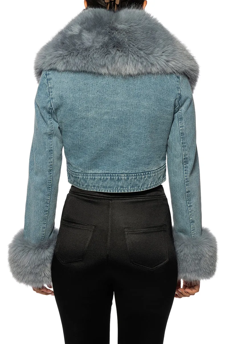 GISELE-DENIM FAUX FUR JACKET