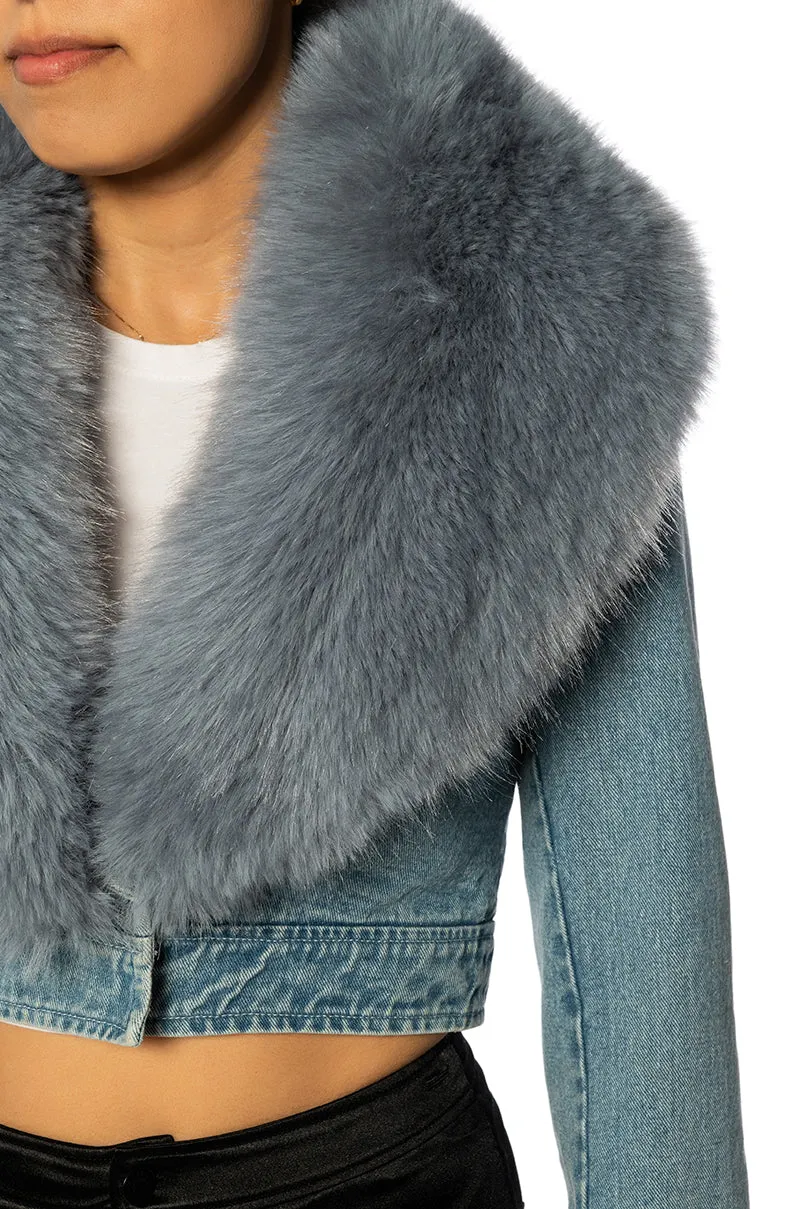 GISELE-DENIM FAUX FUR JACKET