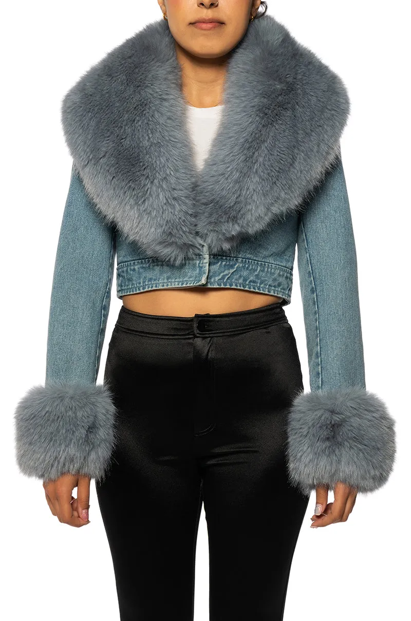 GISELE-DENIM FAUX FUR JACKET