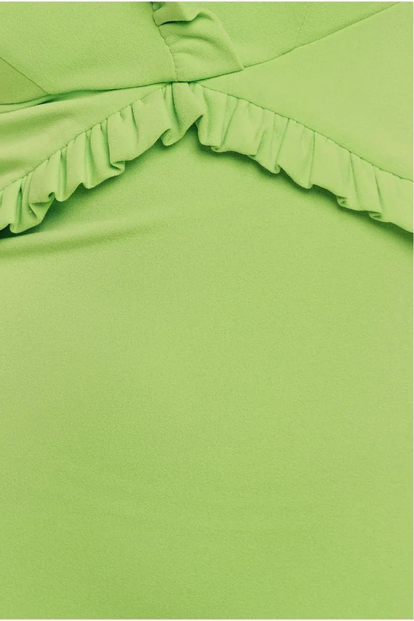 Goddiva Cap Sleeve Frill Edge Midi Dress - Lime Green