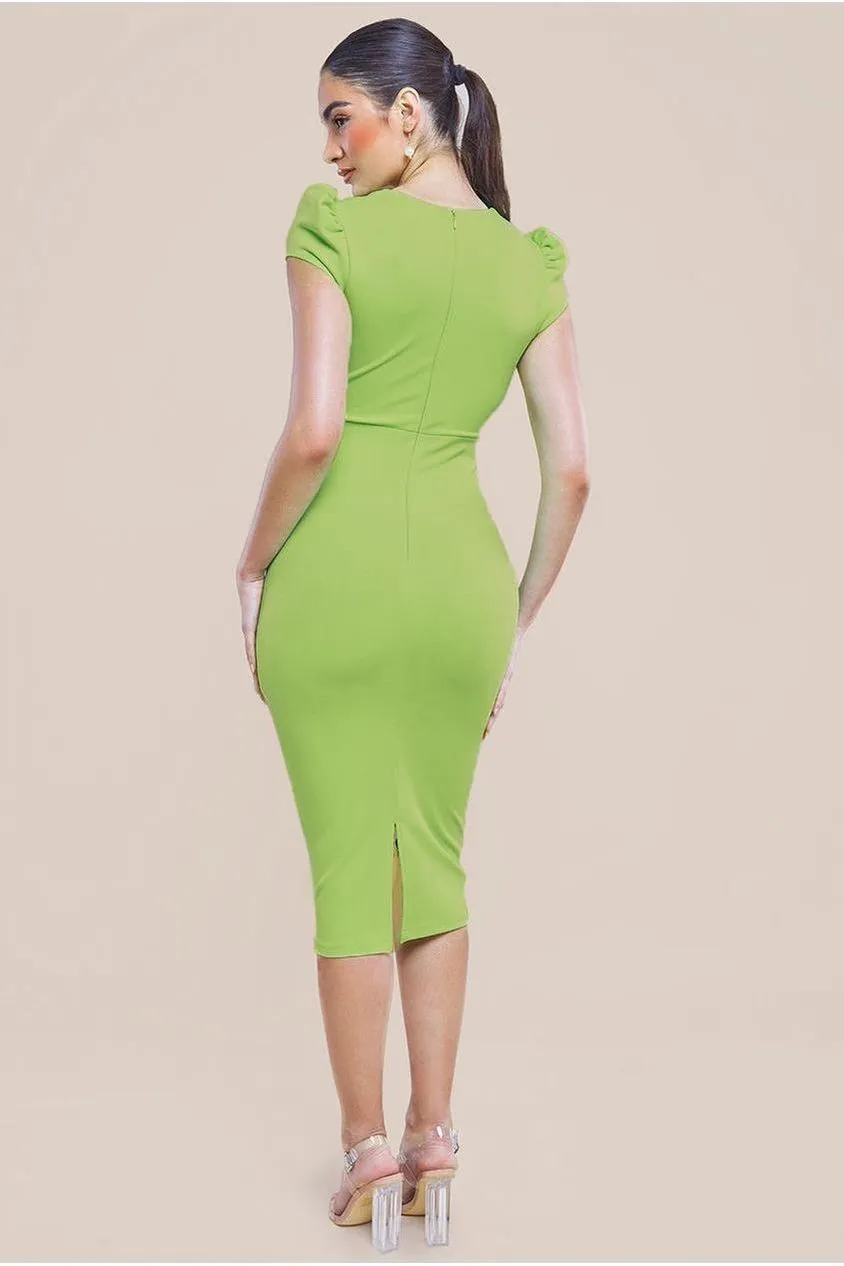 Goddiva Cap Sleeve Frill Edge Midi Dress - Lime Green