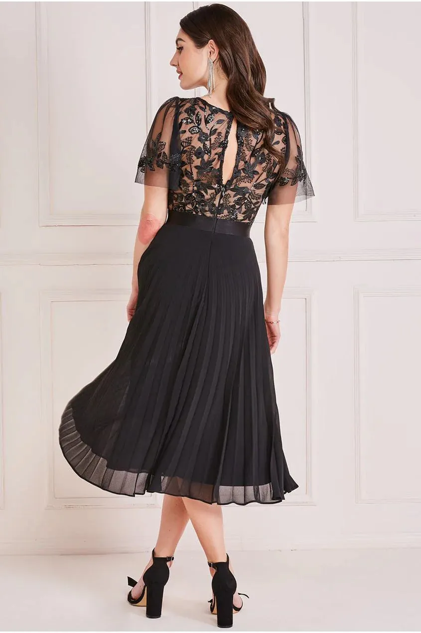 Goddiva Embroidered Top Chiffon Pleated Midi