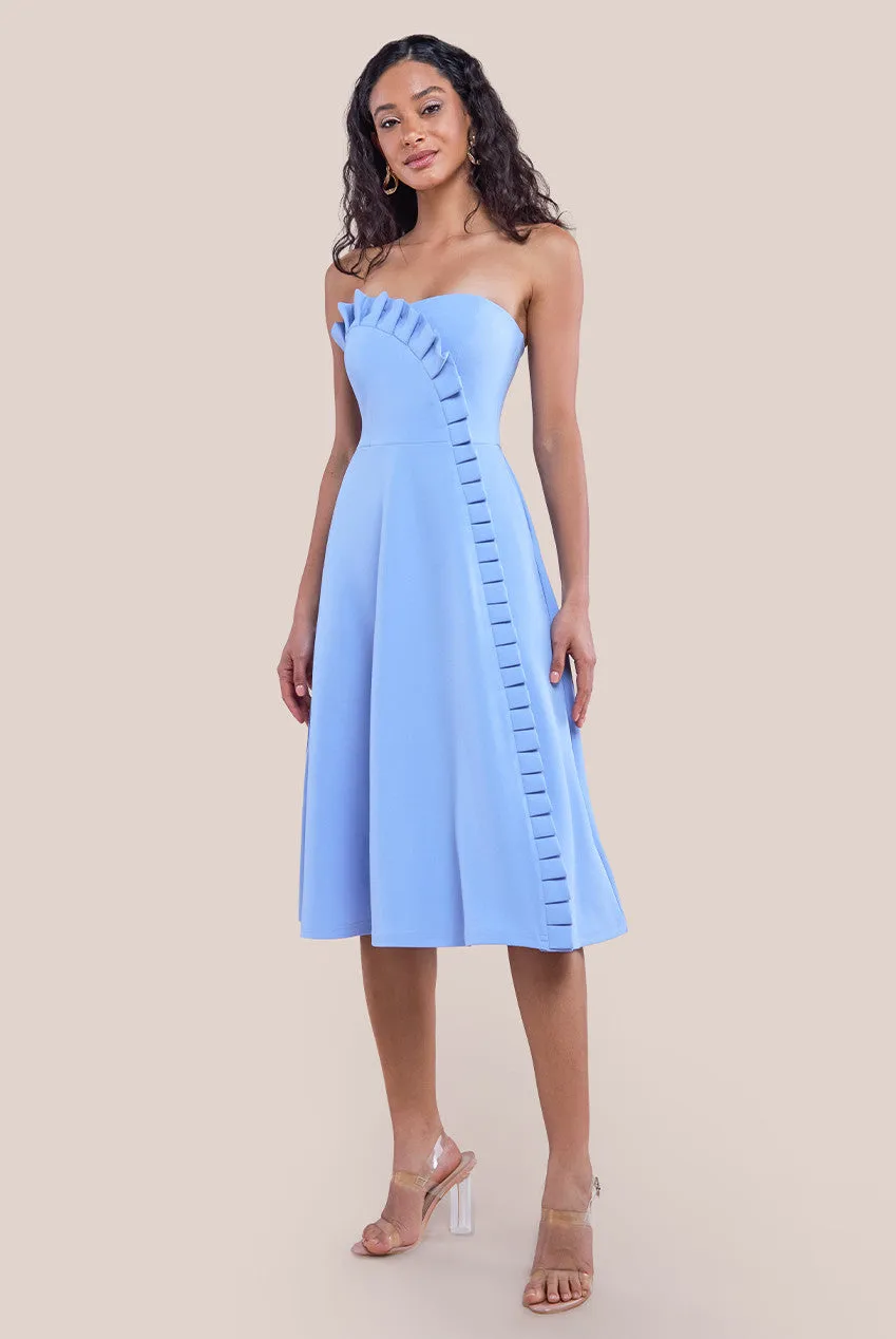 Goddiva Frilled Halter Neck Strap Midi Dress - Cornflower Blue