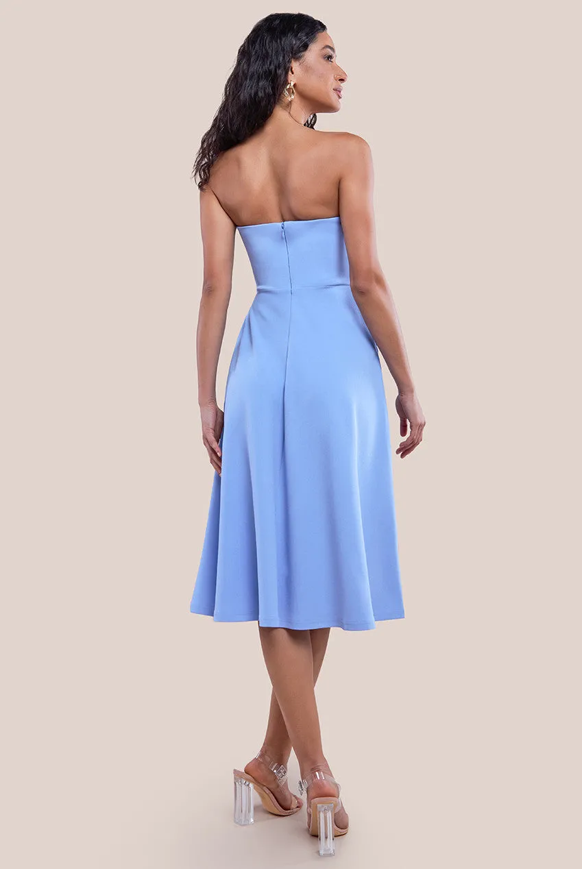 Goddiva Frilled Halter Neck Strap Midi Dress - Cornflower Blue