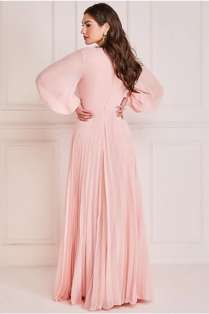 Goddiva Pleated Skirt Chiffon Maxi - Blush