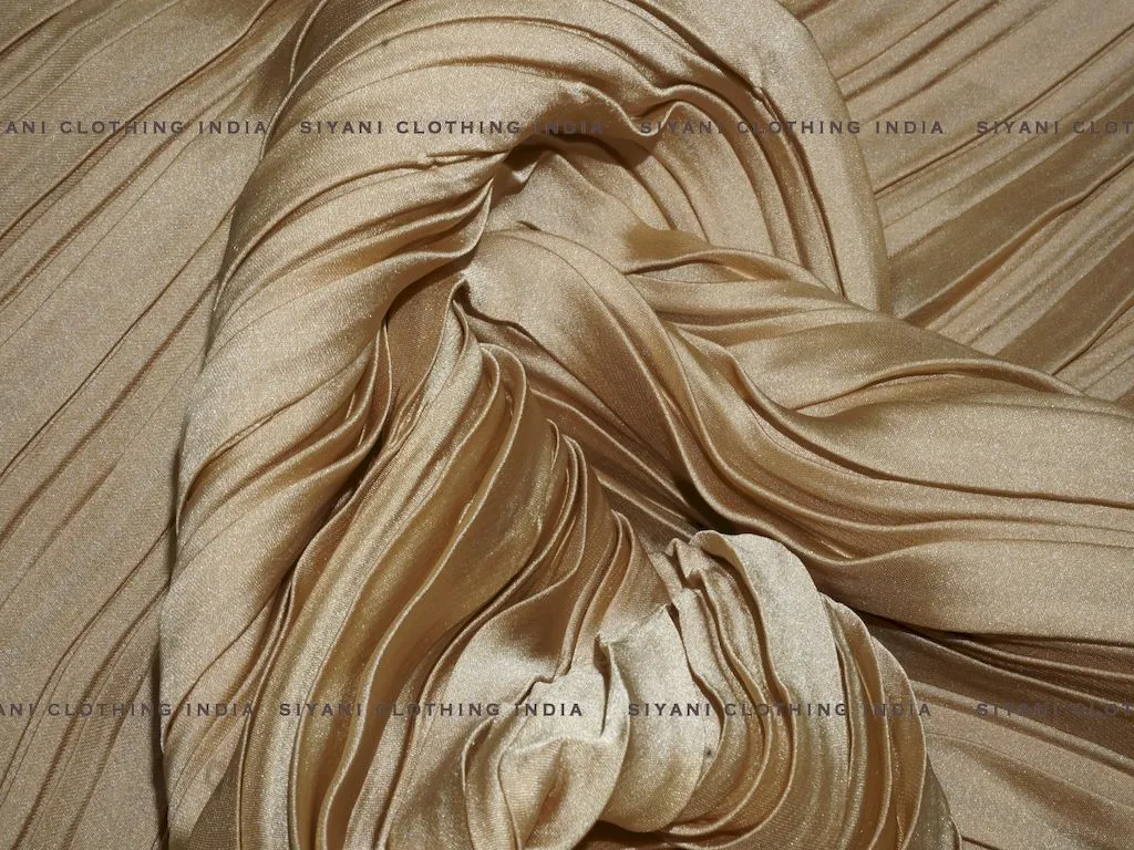 Golden Pleated Satin Georgette Fabric