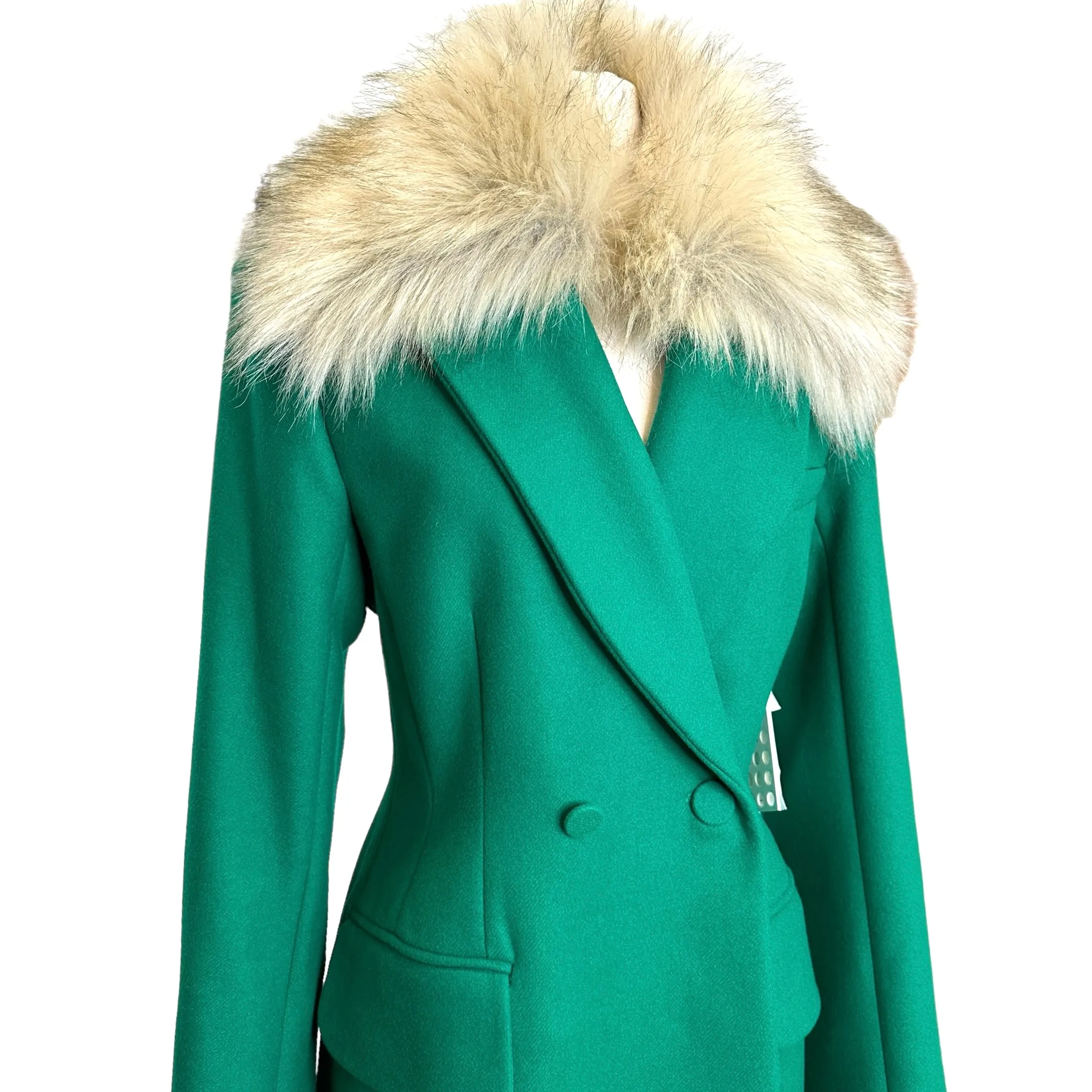 Green Wool Coat w/Faux-Fur - 6