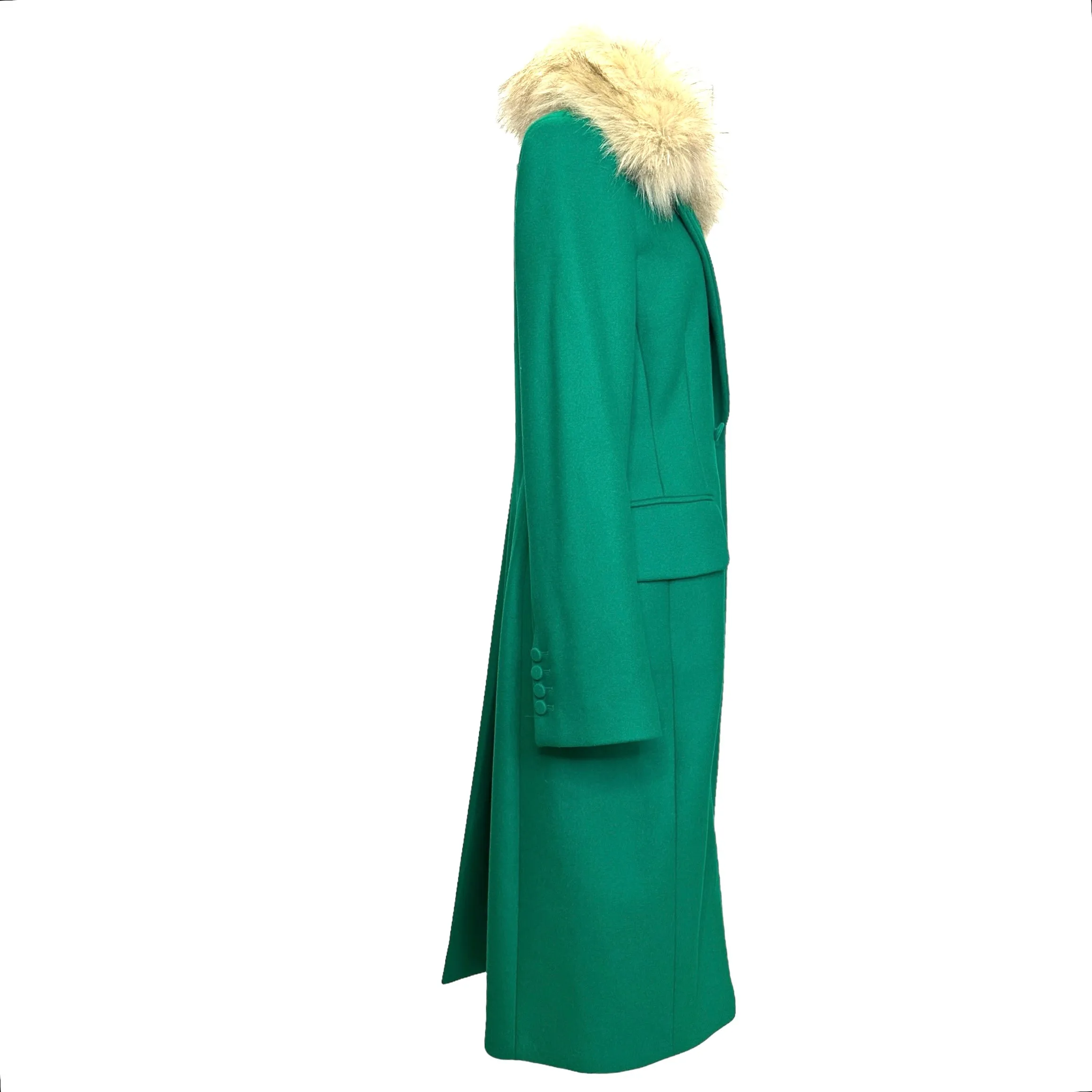 Green Wool Coat w/Faux-Fur - 6