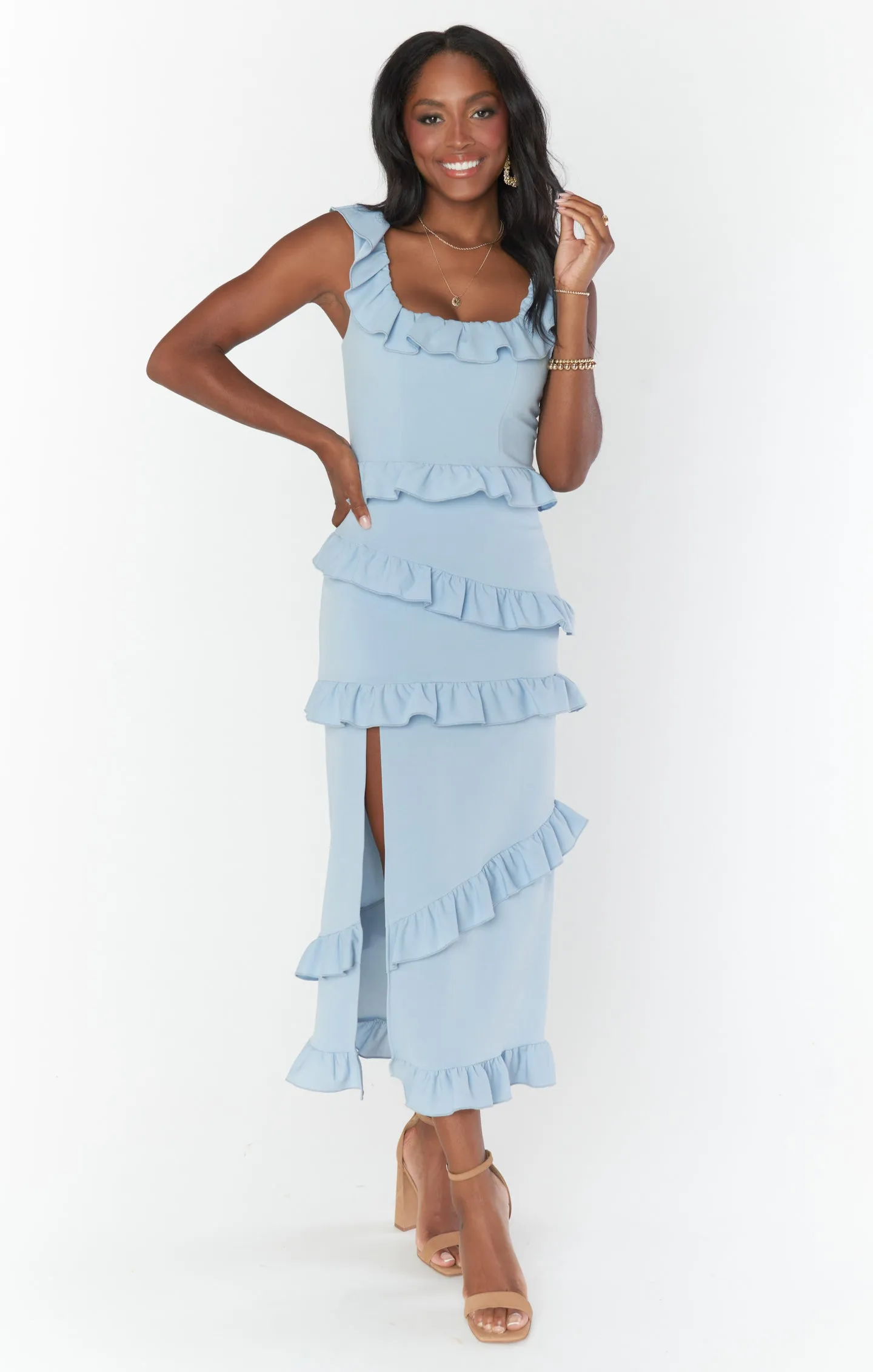 Greta Dress ~ Steel Blue Stretch