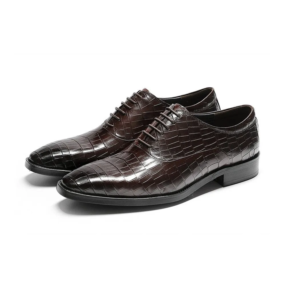 Grid Embossed Pointed Toe Derby for Men