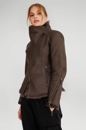 Gwen - Brown Anthracite Shearling Jacket