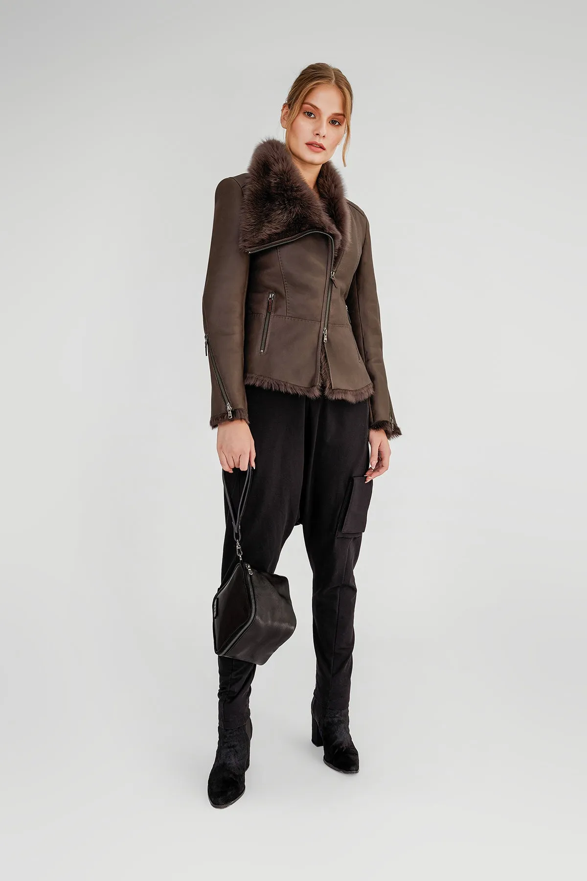 Gwen - Brown Anthracite Shearling Jacket