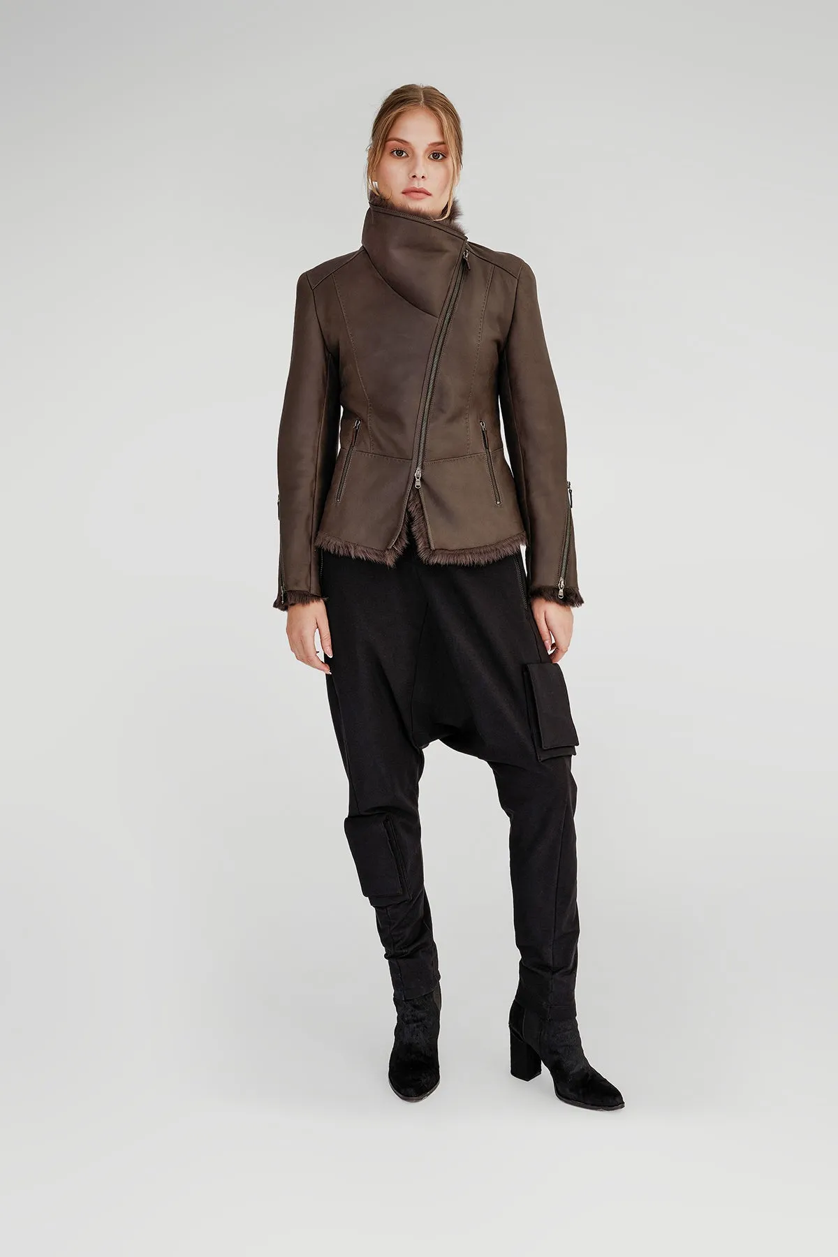 Gwen - Brown Anthracite Shearling Jacket