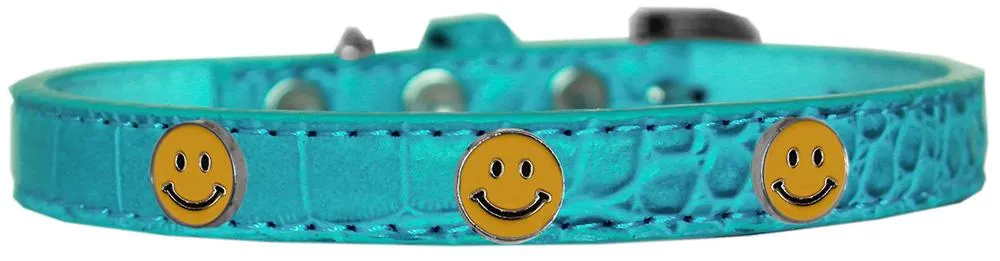 Happy Face Widget Croc Dog Collar Turquoise Size 12