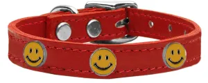 Happy Face Widget Genuine Leather Dog Collar Red 14