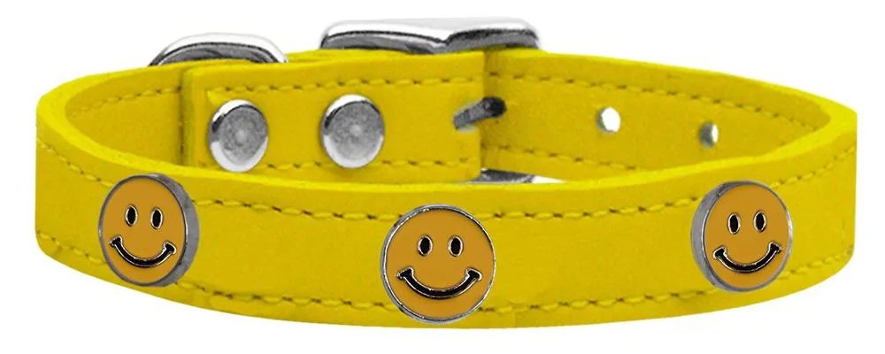 Happy Face Widget Genuine Leather Dog Collar Yellow 12