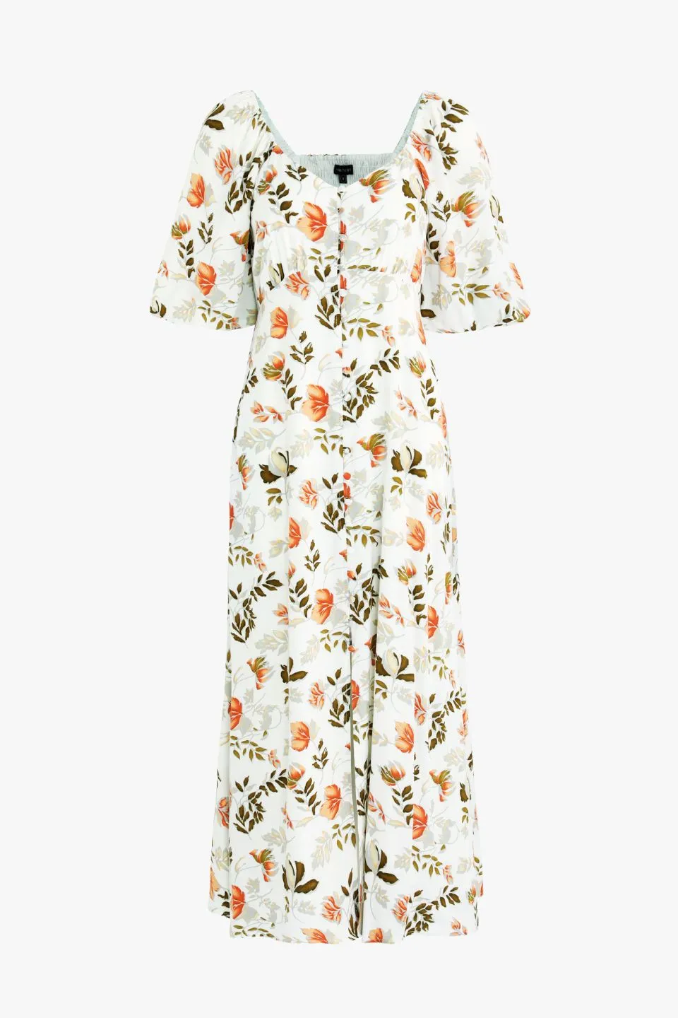 Heartfelt Ivory Floral SS Button Front Midi Dress