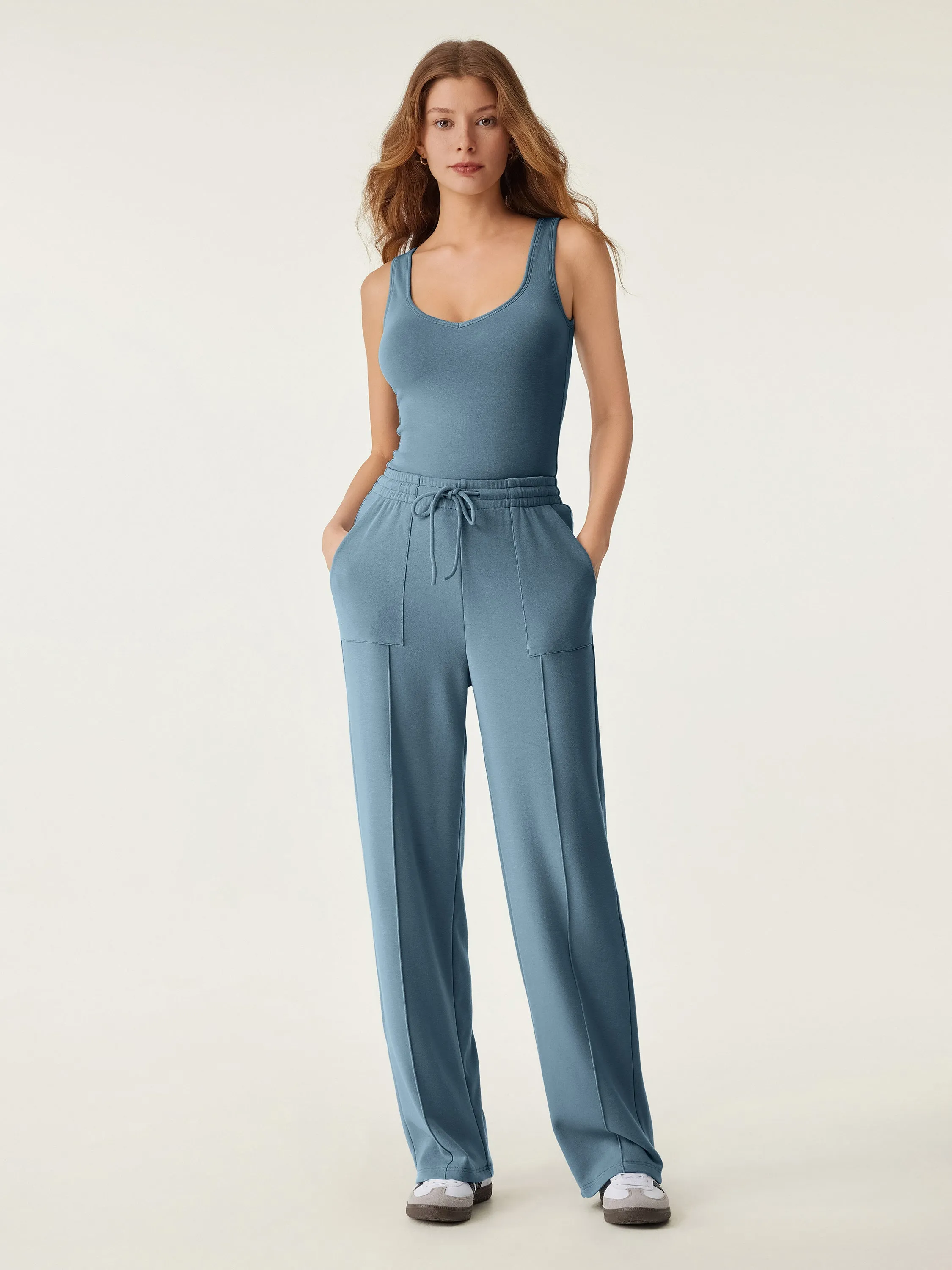 High Waisted Patch Pocket Drawstring Pant