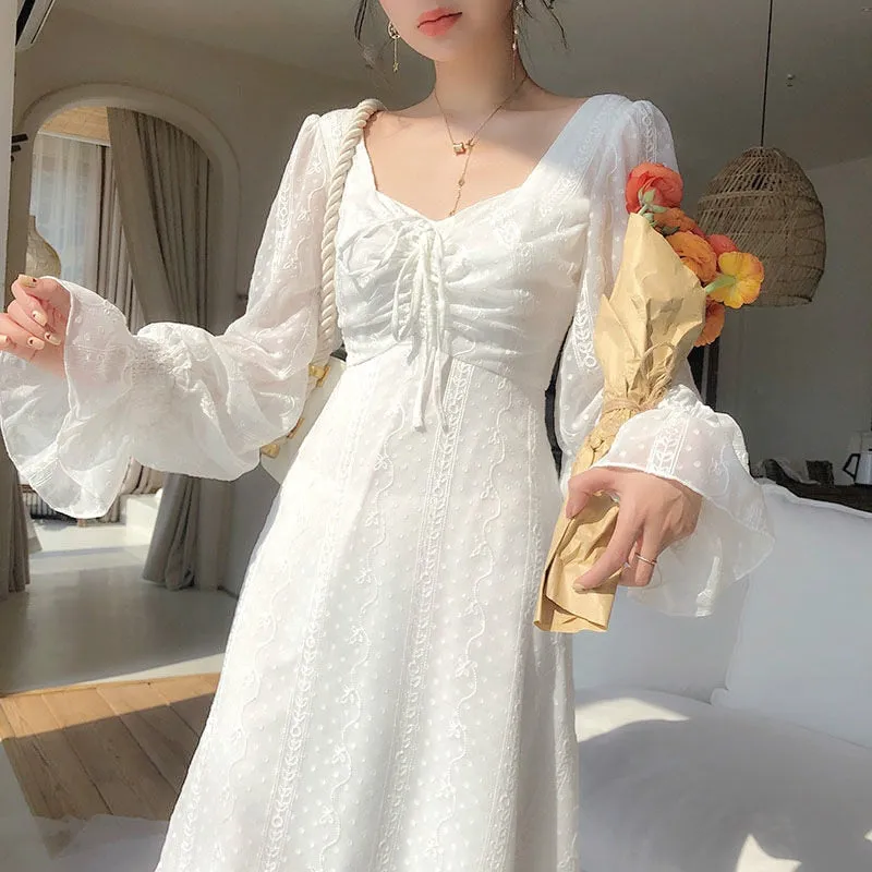 Hnzxzm Vintage Fairy Dress Women Elegant Designer Chiffon Dress Long Sleeve French Party Midi Dress Casual Women's Clothing Autumn