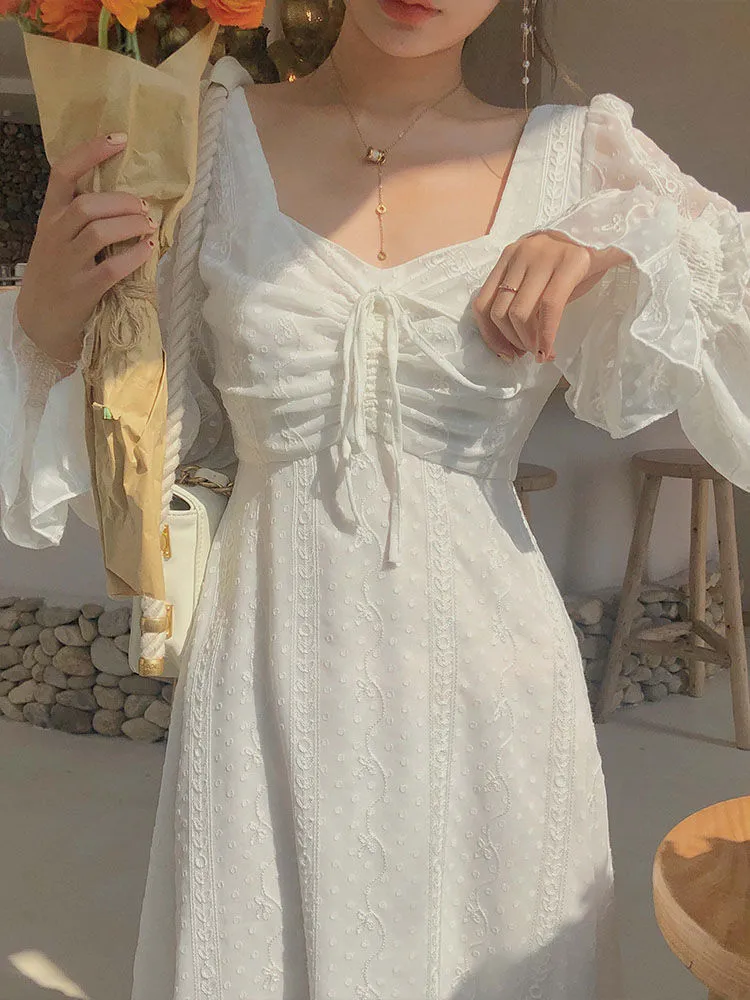 Hnzxzm Vintage Fairy Dress Women Elegant Designer Chiffon Dress Long Sleeve French Party Midi Dress Casual Women's Clothing Autumn