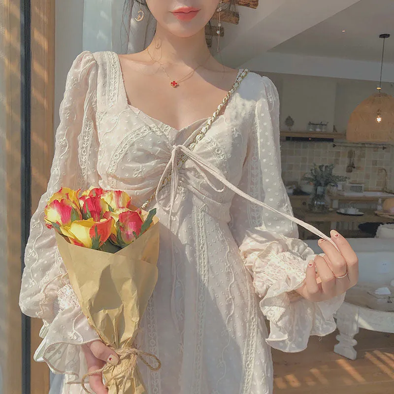 Hnzxzm Vintage Fairy Dress Women Elegant Designer Chiffon Dress Long Sleeve French Party Midi Dress Casual Women's Clothing Autumn