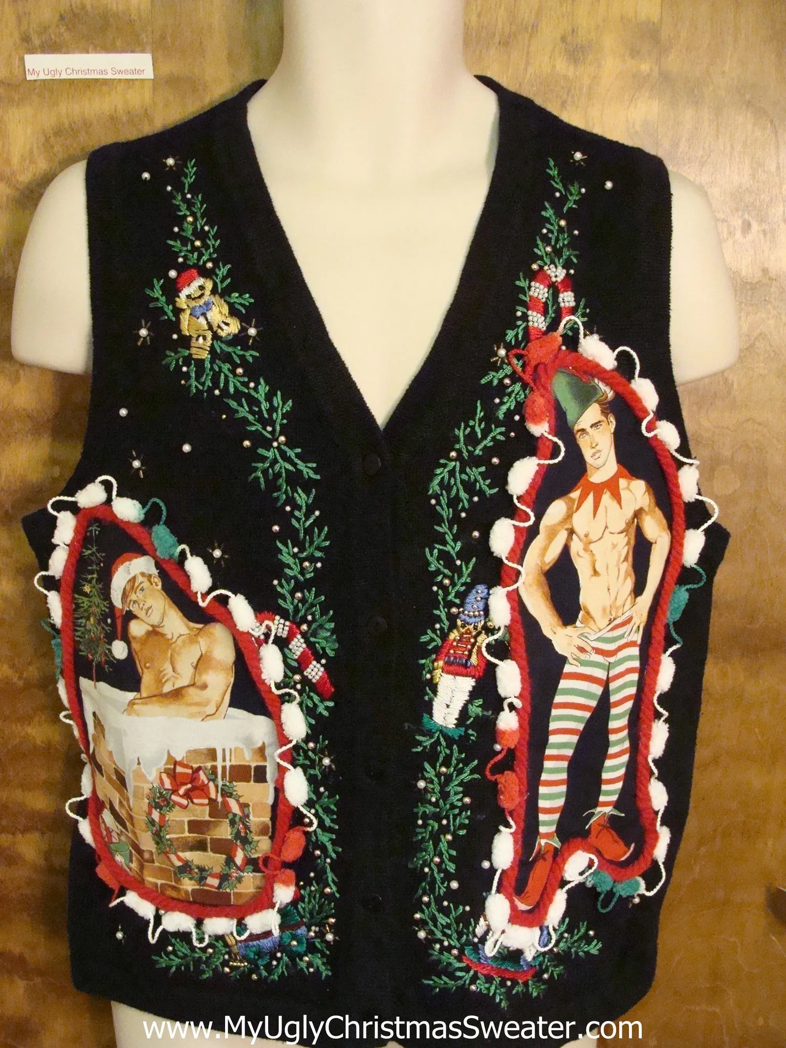 Hottie Guy Black Festive Ugly Christmas Sweater Vest