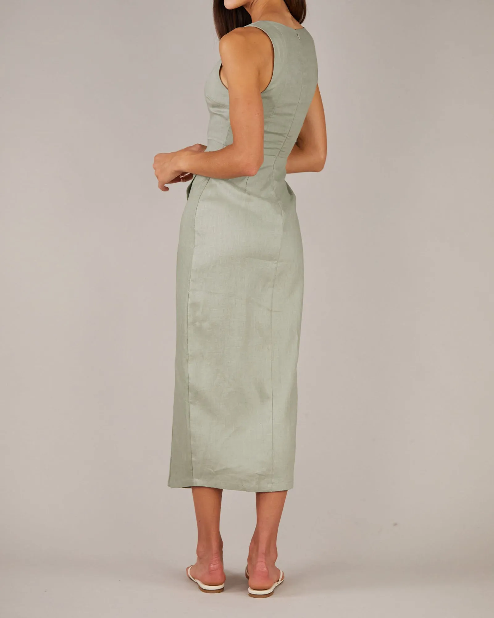 Imari Linen Midi Dress - Sage