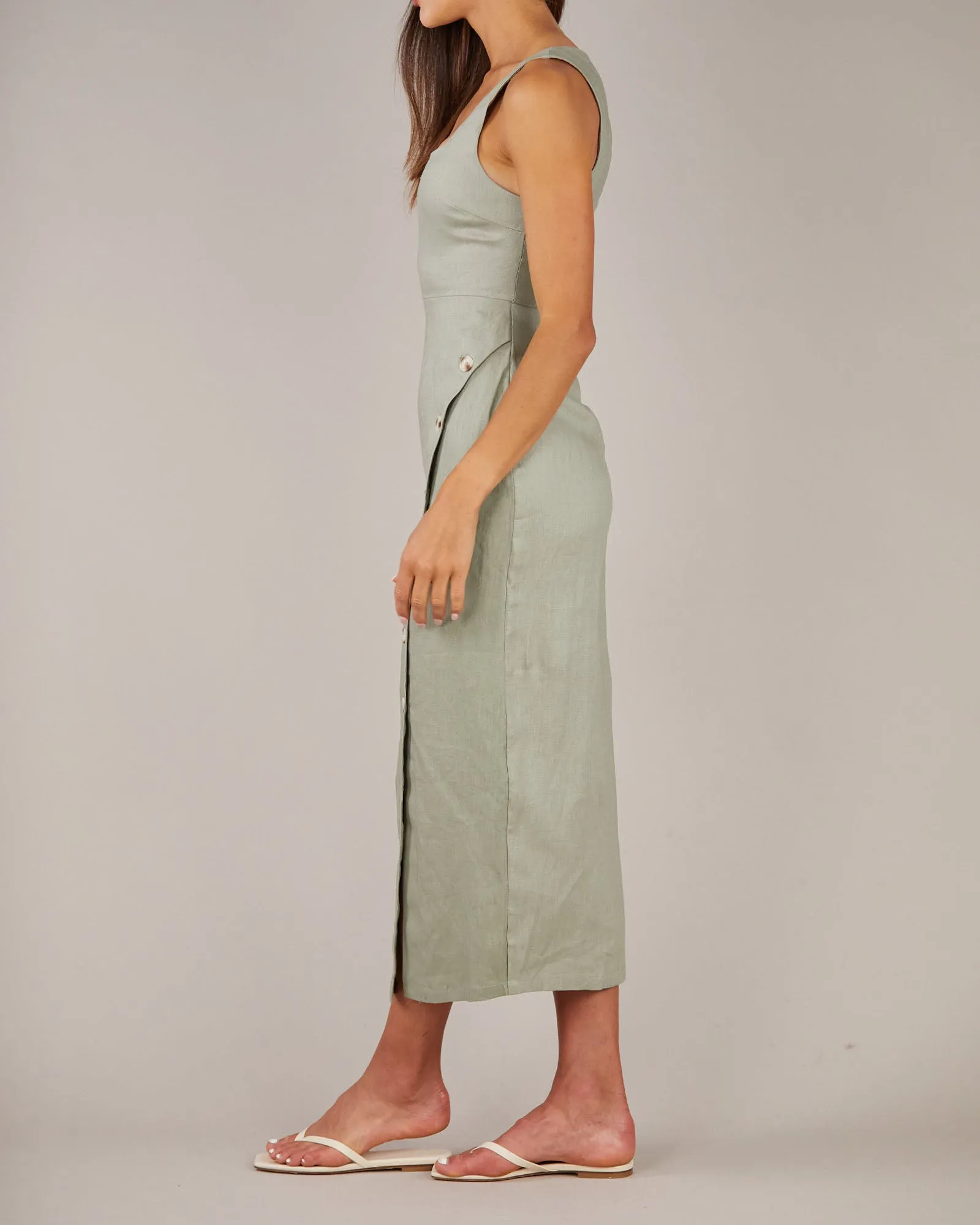 Imari Linen Midi Dress - Sage