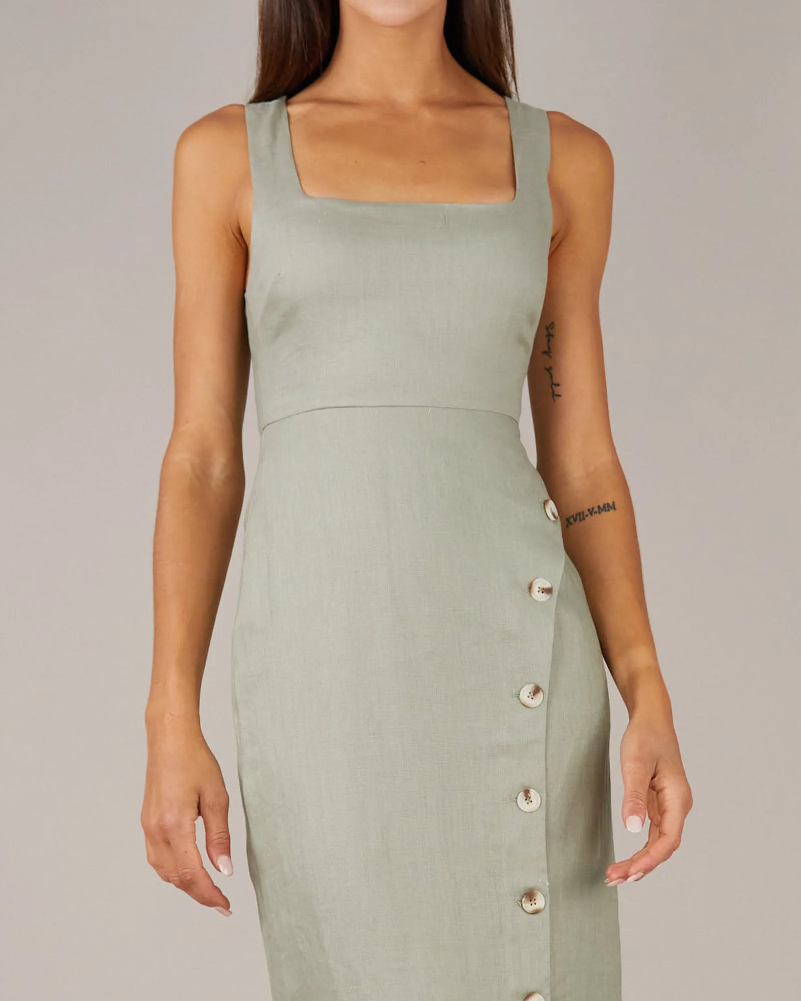 Imari Linen Midi Dress - Sage