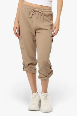 Impress Solid Tie Waist Cargo Pants - Beige