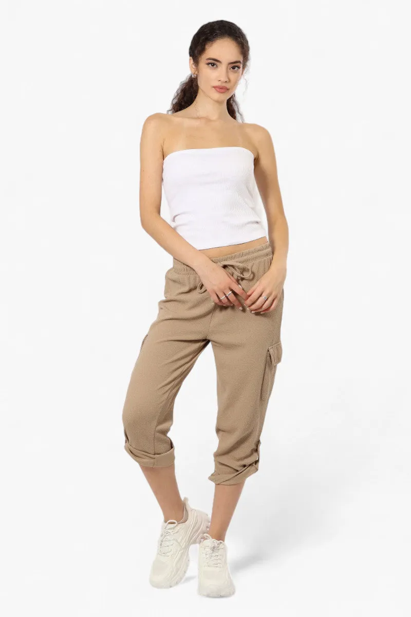 Impress Solid Tie Waist Cargo Pants - Beige