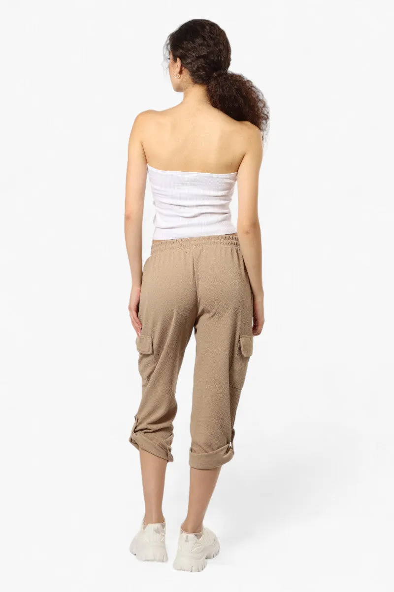 Impress Solid Tie Waist Cargo Pants - Beige