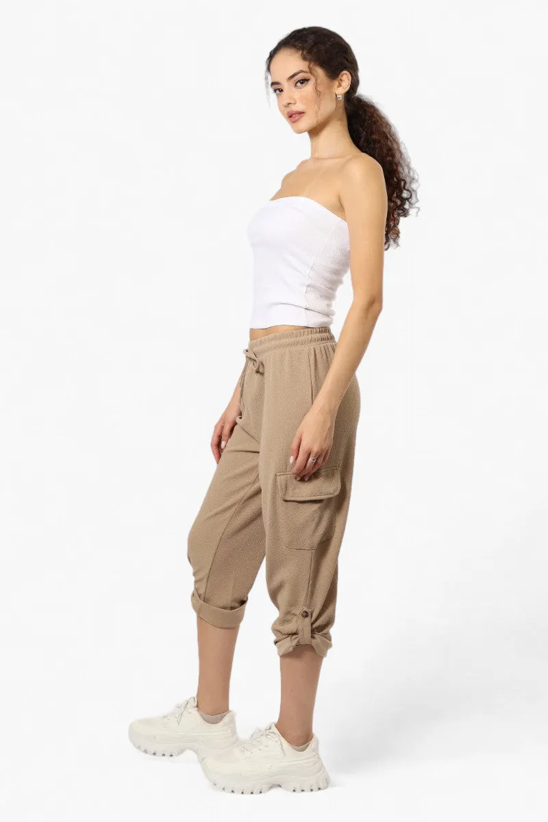 Impress Solid Tie Waist Cargo Pants - Beige