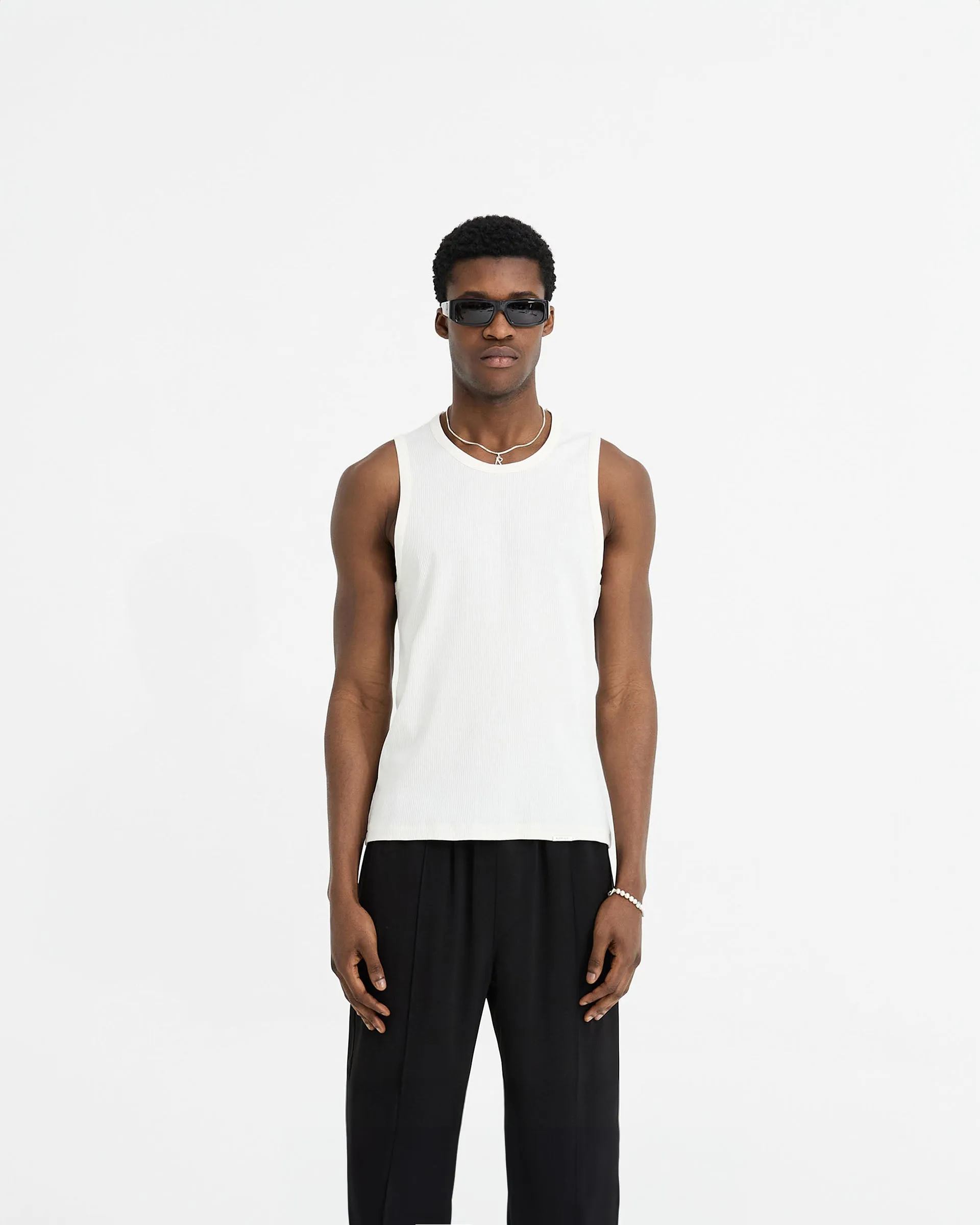 Initial Rib Vest - Flat White