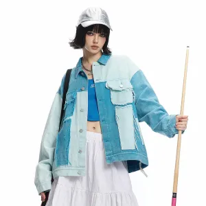 Irregular Color Contrast Patchwork Denim Jacket - Trendy Casual Outerwear