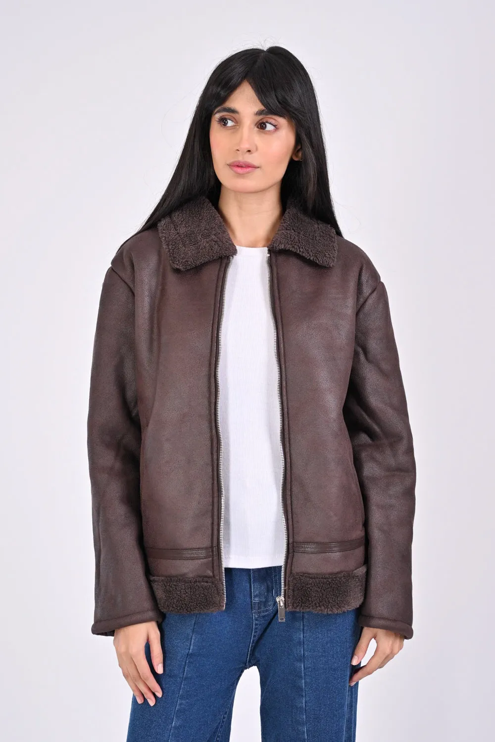 JACKET WITH FUR NOTCH COLLAR