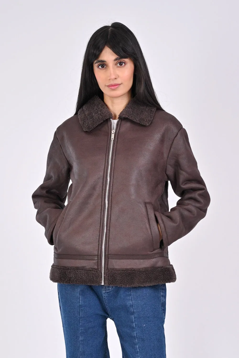 JACKET WITH FUR NOTCH COLLAR