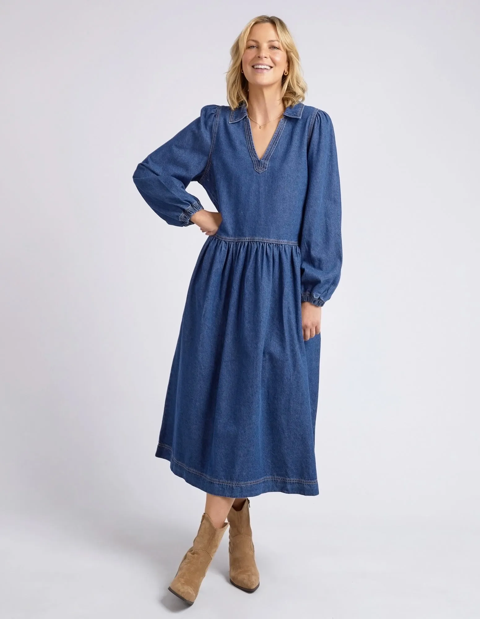 Josephine Denim Dress Dark Blue Wash