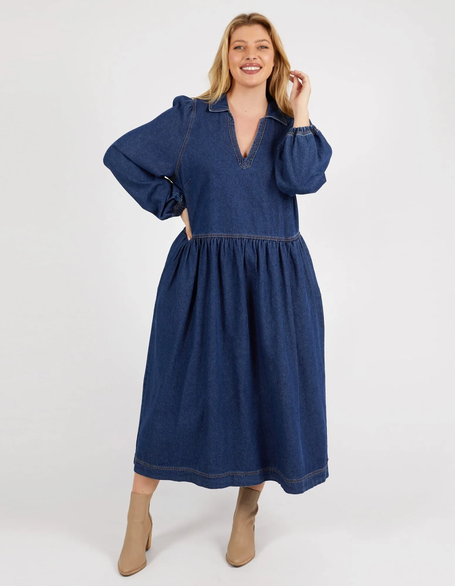 Josephine Denim Dress Dark Blue Wash