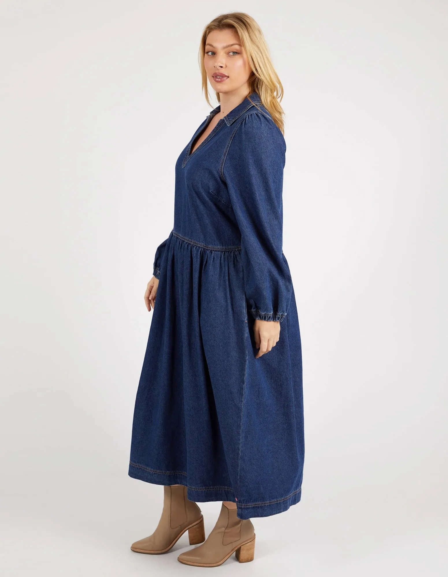 Josephine Denim Dress Dark Blue Wash