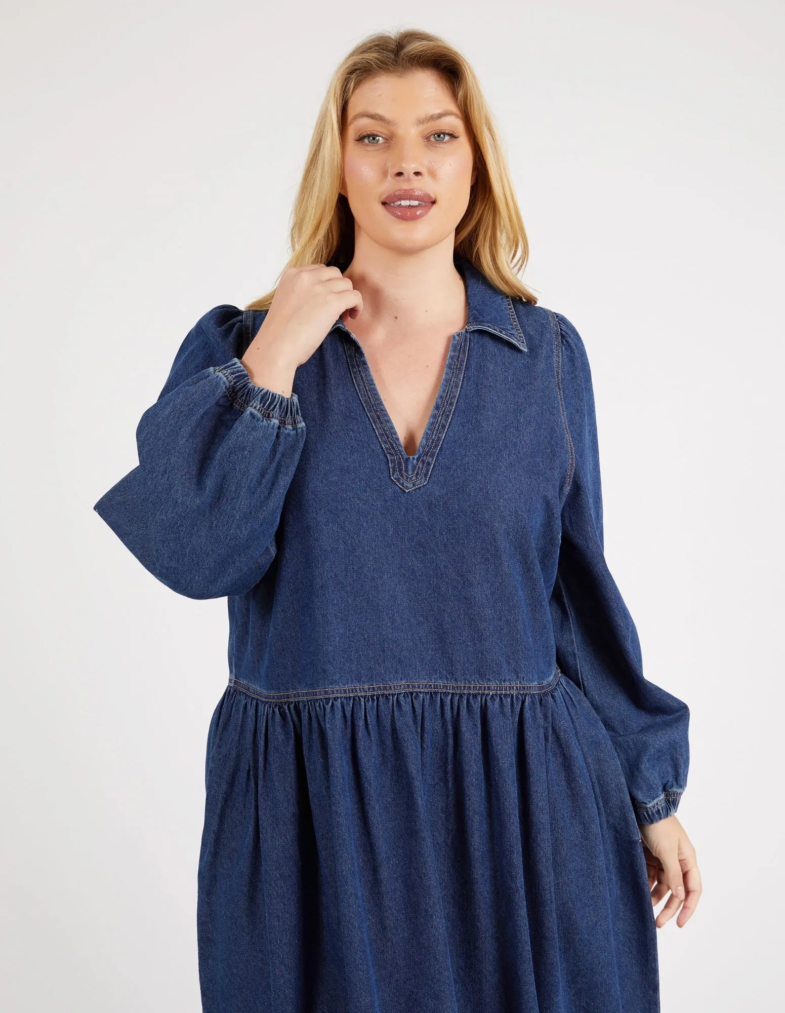 Josephine Denim Dress Dark Blue Wash