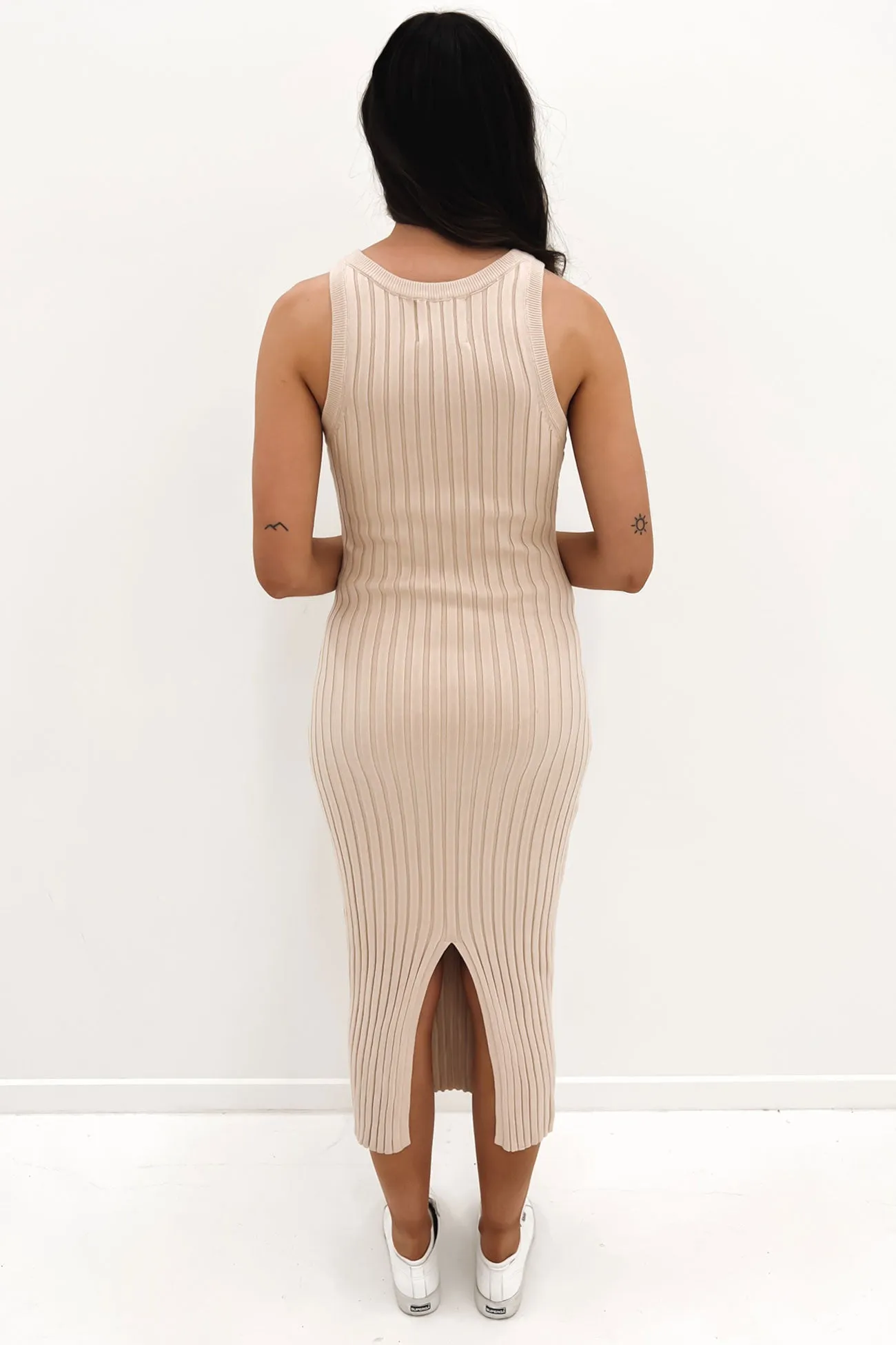 Kairi Ribbed Midi Dress Beige