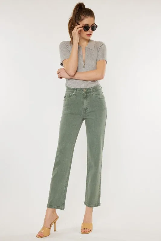 Kan Can Ultra High Rise 90's Olive Straight Jeans