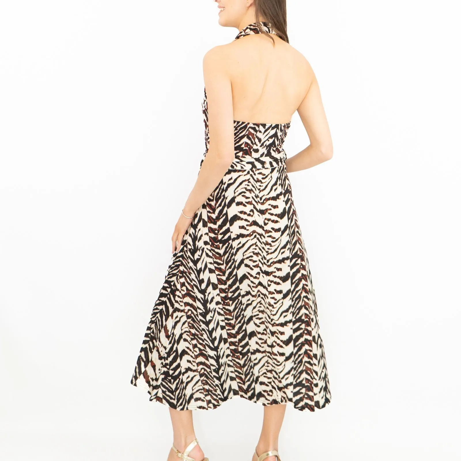 Karen Millen Halter Neck Tiger Print Summer Midi Dress